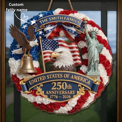 Custom Wood Sign - Personalized America 250th Anniversary Gifts - Proud American Family