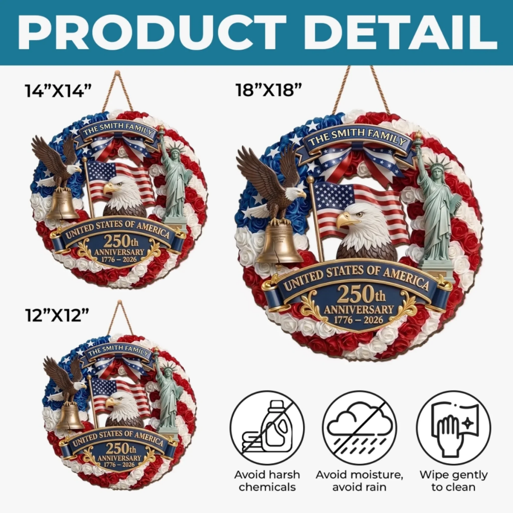 Custom Wood Sign - Personalized America 250th Anniversary Gifts - Proud American Family