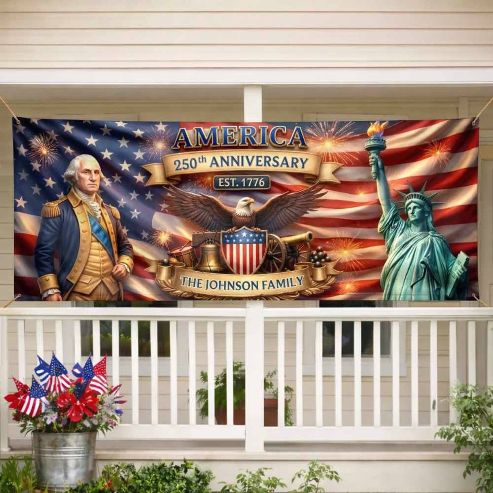 Custom Polyester Outdoor Banner - Personalized America 250th Anniversary Gifts - Stars Shine Brighter At 250
