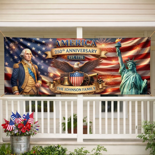 Custom Polyester Outdoor Banner - Personalized America 250th Anniversary Gifts - Stars Shine Brighter At 250