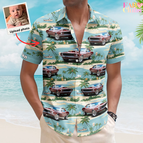 Custom Car Photo Beach Palm Tree Vintage Aloha Shirts - Custom Photo Hawaiian Shirts