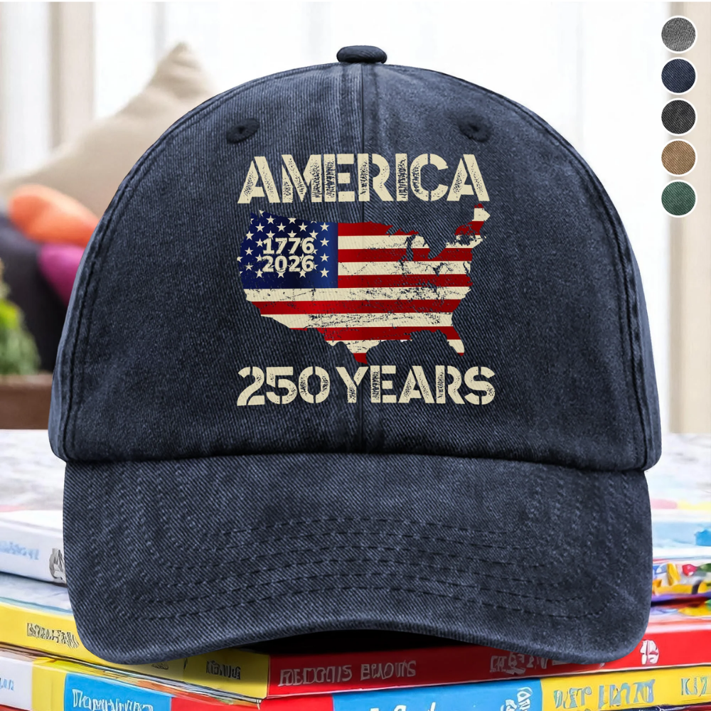 250 Years America Anniversary 250th Independence Day Washed Denim Baseball Cap