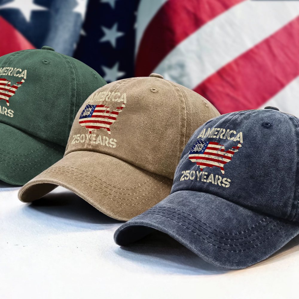 250 Years America Anniversary 250th Independence Day Washed Denim Baseball Cap