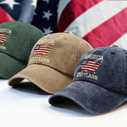 250 Years America Anniversary 250th Independence Day Washed Denim Baseball Cap