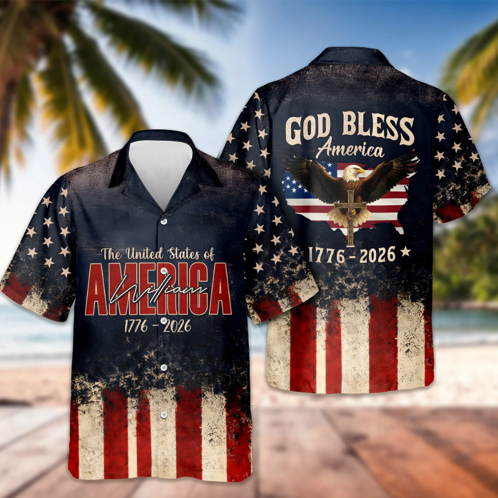 Custom Name God Bless America Eagle 1776–2026 Patriotic Hawaii Shirt