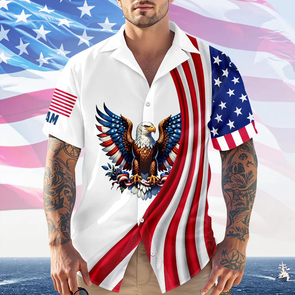 Personalized Patriotic 250th Anniversary God Bless America Eagle 1776–2026 Hawaiian Shirt