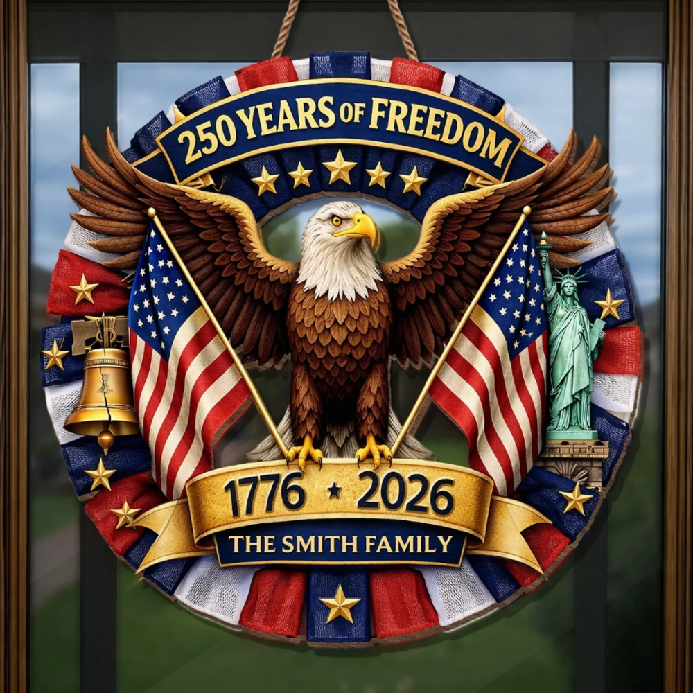Custom Wood Sign - Personalized America 250th Anniversary - Let Freedom Shine Bright