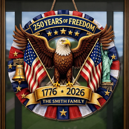 Custom Wood Sign - Personalized America 250th Anniversary - Let Freedom Shine Bright