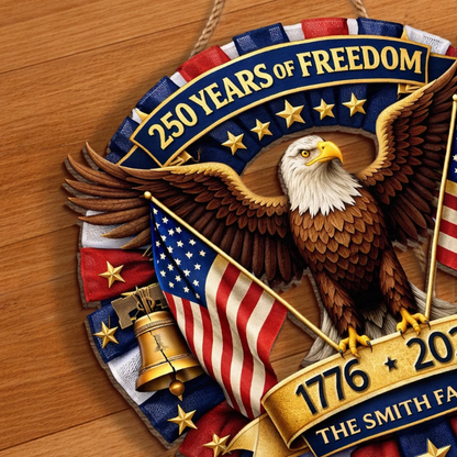 Custom Wood Sign - Personalized America 250th Anniversary - Let Freedom Shine Bright