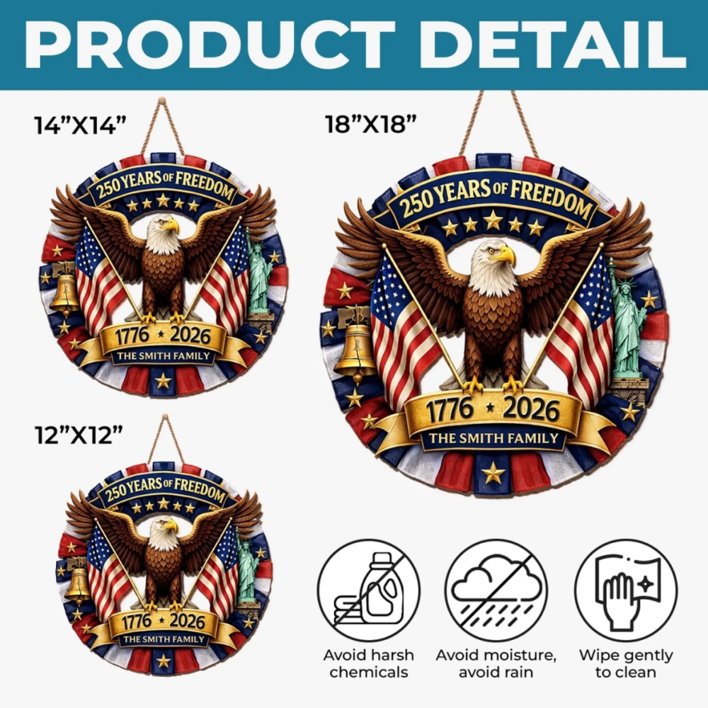 Custom Wood Sign - Personalized America 250th Anniversary - Let Freedom Shine Bright