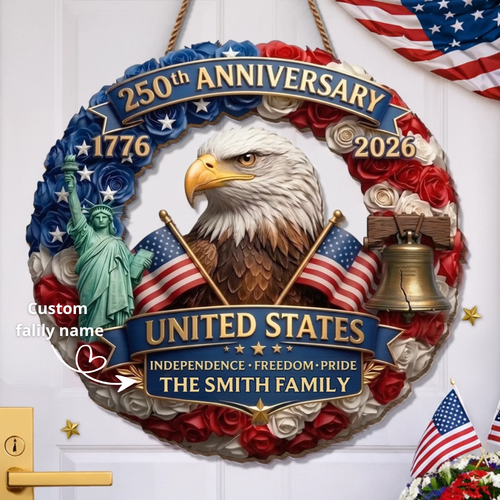 Custom Wood Sign - Personalized America 250th Anniversary Gifts - Born Free Living Proud