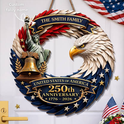 Custom Wood Sign - Personalized America 250th Anniversary - Bald Eagle Patriotic