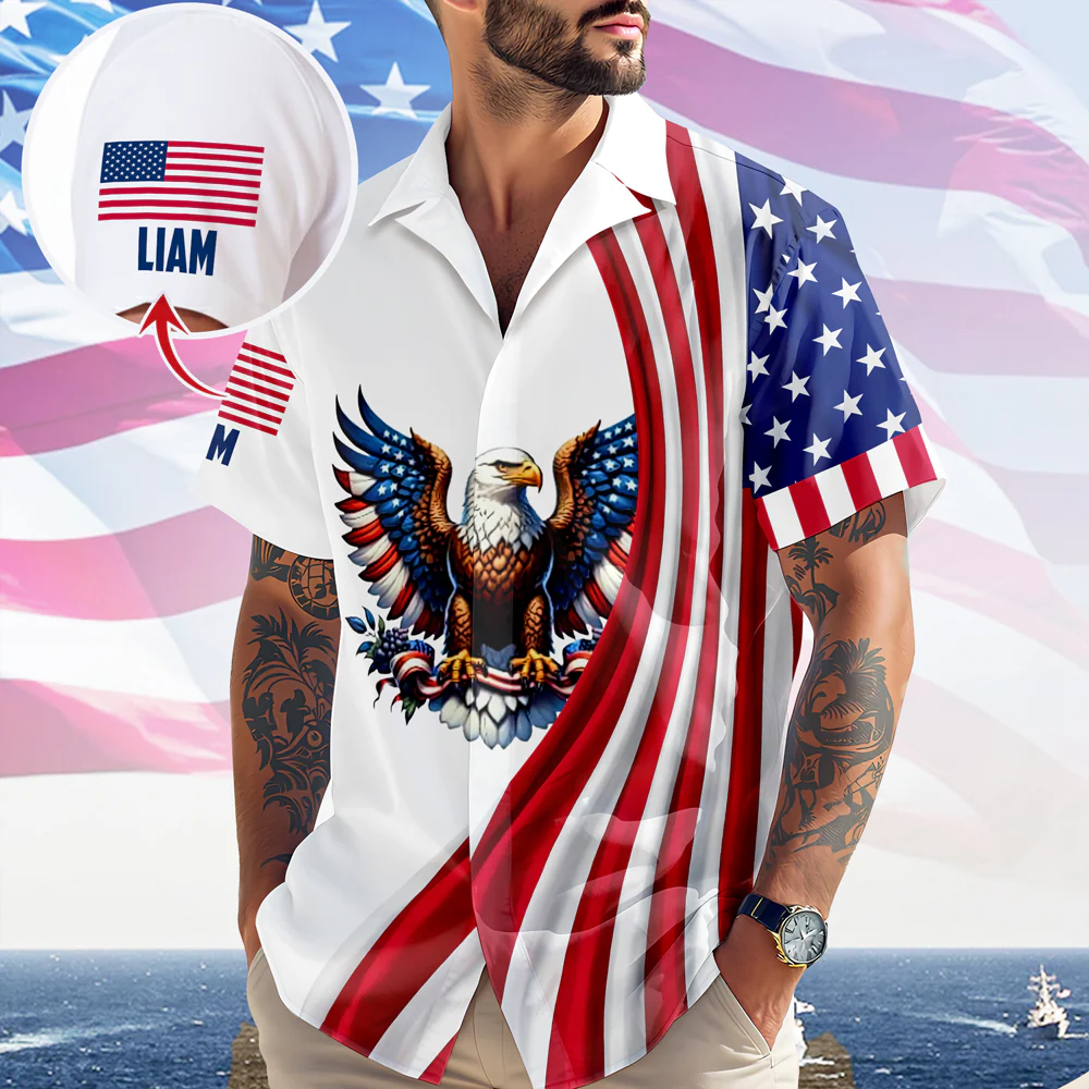 Personalized Patriotic 250th Anniversary God Bless America Eagle 1776–2026 Hawaiian Shirt