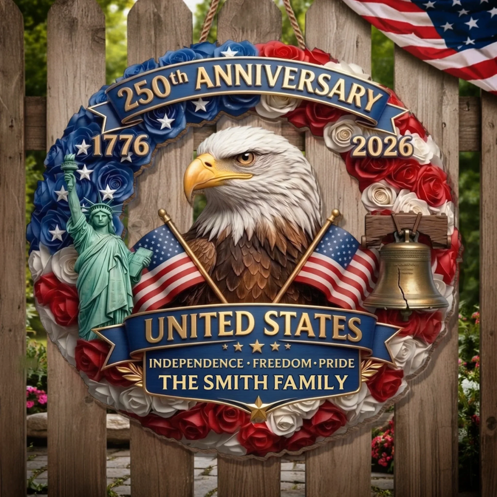 Custom Wood Sign - Personalized America 250th Anniversary Gifts - Born Free Living Proud