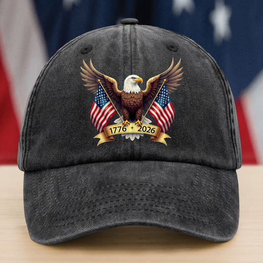 American Eagle and US Flag 250th Birthday USA Washed Denim Baseball Cap