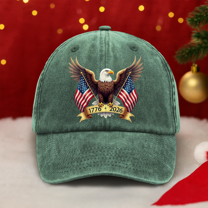 American Eagle and US Flag 250th Birthday USA Washed Denim Baseball Cap