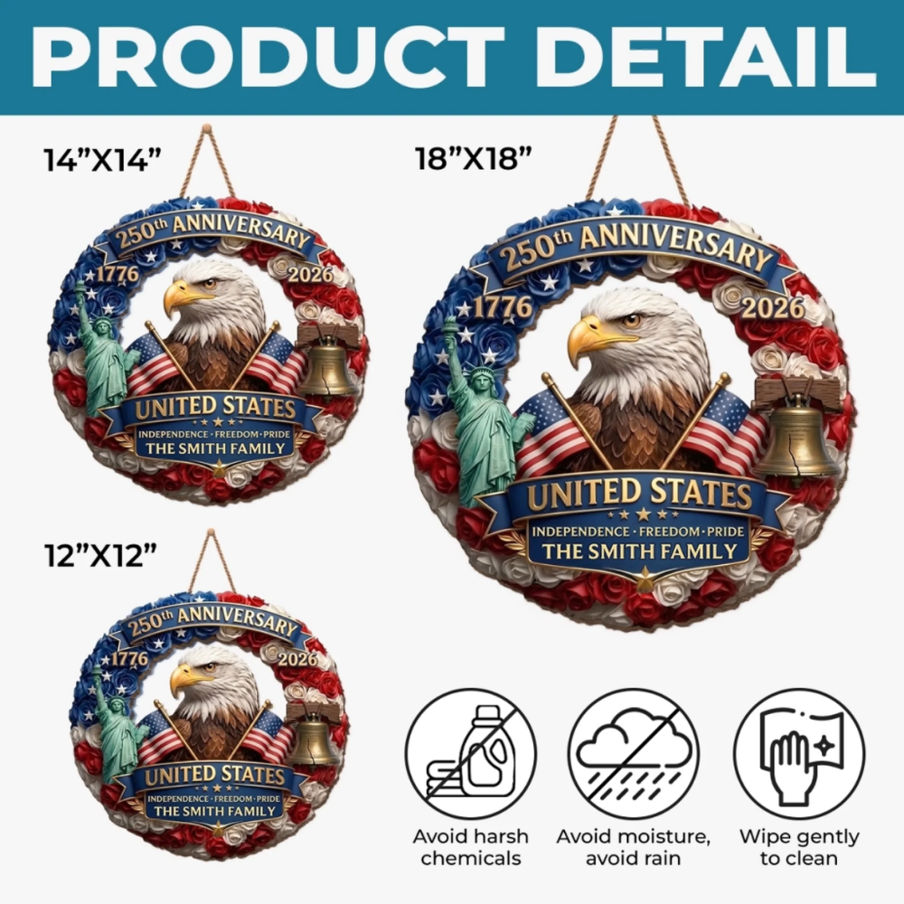 Custom Wood Sign - Personalized America 250th Anniversary Gifts - Born Free Living Proud