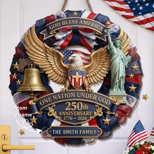 Custom Wood Sign - Personalized America 250th Anniversary Gift - Proud American Family