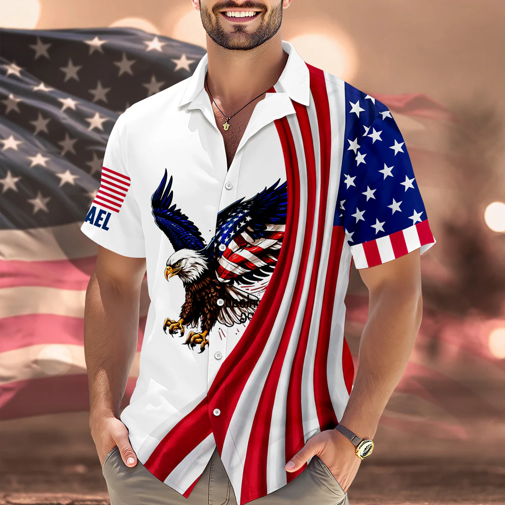 Personalized Patriotic 250th Anniversary God Bless America Eagle 1776–2026 Hawaiian Shirt